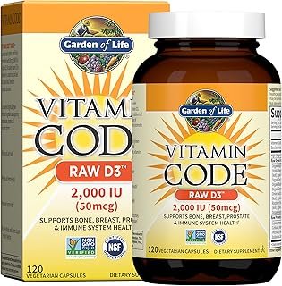 Garden of Life Vitamin D, Vitamin Code Raw D3, Vitamin D 2,000 IU, Raw Whole Food D3 Supplements with Chlorella, Fruit, Veggies & Probiotics for Bone & Immune Health, 120 Vegetarian Capsules