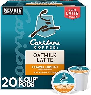 Caribou Coffee Caramel Comfort Oatmilk Latte, One Step Latte Single Serve Keurig K-Cup Pods, 20-Count Box