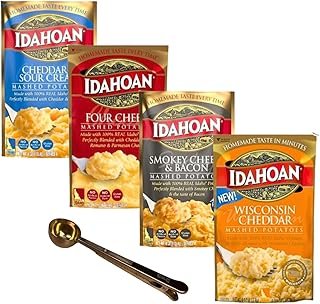 Idahoan Variety Pack Cheese Flavors Mashed Potatoes, Bundled VECOSAS All-in-One Spoon - Includes Bag Clip
