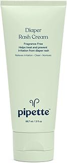 Pipette Diaper Rash Cream - Relieve & Prevent Diaper Rash with Non-Nano Zinc Oxide, Fragrance-Free Baby Butt Cream, Non-Toxic Daily Protective Balm, 3 fl oz