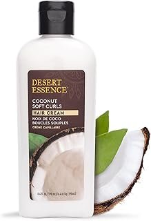 Desert Essence Coconut Soft Curls Hair Cream - Botanically-Based Curl Cream for Curly Hair - Silicone-Free - Hydrating with Coconut Oil, Black Oat Extract - Vegan, Gluten-Free, Cruelty-Free, 6.4 oz