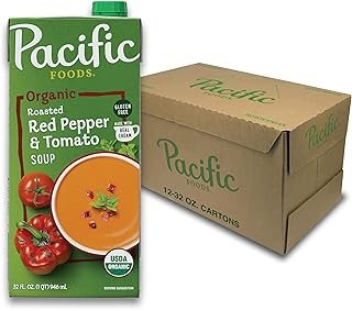 Pacific Foods Organic Roasted Red Pepper and Tomato Soup, 32 oz Carton (Pack of 12)