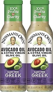 Newman's Own Avocado Oil & Extra Virgin Olive Oil Dairy Free Greek Dressing, 8 oz (2 Pack)