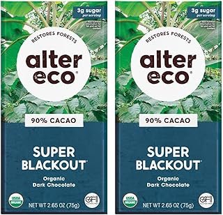 Alter Eco Dark Chocolate Bars | Pure Dark Cocoa, Fair Trade, Organic, Non-GMO, Gluten Free (2-Pack Super Blackout)