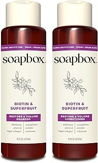 Soapbox Biotin & Superfruit Shampoo & Conditioner Set with Vegan Collagen, Aloe and Shea Butter, Pack of 2 Harsh Sulfate Free, Paraben & Silicone Free, 16 Ounces Each