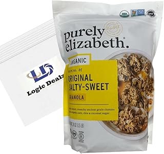 Purely Elizabeth Organic Original Salty-Sweet, Ancient Grain Granola, Gluten-Free, Non-GMO (1 Ct, 24oz Bag) + Logic Dealz Zip Loc Baggie-To-Go