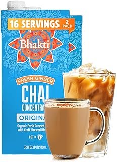 Bhakti Chai Tea Concentrate | Original, Organic Fresh Ginger, Black Tea, Sweetened, Spiced, Dairy-Free, Vegan (Pack of 2)
