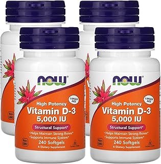 NOW Foods Now Supplements, Vitamin D-3 5,000 IU, High Potency, Structural Support*, 240 Softgels (4 Pack)