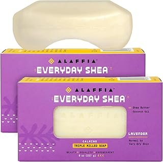Alaffia EveryDay Shea Soap Bar - Body Soap, Natural Coconut Oil, Shea Butter & Aromatic Plant Extracts, Ergonomic Bar Soap, Lavender Scent, 8 Oz Ea (Pack of 2)