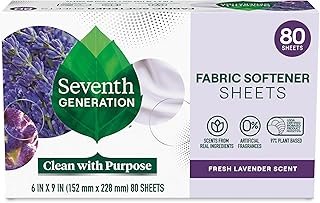 Seventh Generation Dryer Sheets Laundry Fabric Softener, Fresh Lavender Scent, 80 Sheets