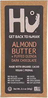 Hu Kitchen Dark Chocolate Bars, 2.1 oz, Almond Butter & Puffed Quinoa 72% Chocolate Bar (6 Pack)