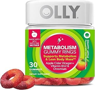 OLLY Metabolism Gummy Rings, Apple Cider Vinegar, Vitamin B12, Chromium, Energy and Digestive Health, Chewable Supplement, Apple Flavor - 30 Count
