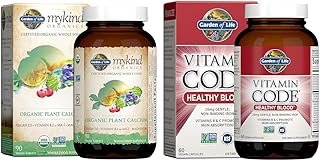 Garden of Life Organics Plant Calcium with Magnesium, Vitamin D3 & K2 MK7 Plus Vitamin Code Healthy Blood with 28mg Iron for Anemia Support