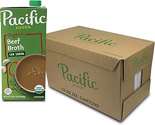 Pacific Foods Low Sodium Organic Beef Broth, 32 oz Carton (12 Pack)