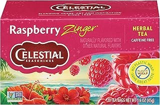 Celestial Seasonings Raspberry Zinger Herbal Tea, Caffeine Free, 20 Tea Bags Box