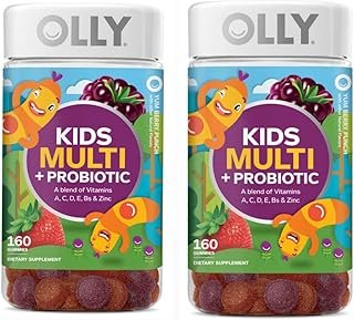 OLLY Kids Multivitamin + Probiotic 160 Gummies (2pack) Gummy, Digestive and Immune Support, Vitamins A, D, C, E, B, Zinc, Kids Chewable Supplement, Berry, 160CT (2 Pack) (320)