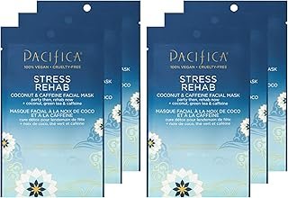 Pacifica Beauty Skin Rehab Coconut and Caffeine Facial Mask, Skincare, Green Tea, Puffiness, Face Mask, Sheet Mask, Face Care, All Skin Types, Vegan (6 Sheets)