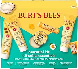 Burt's Bees Gift Ideas - Essentials Everyday Set, 5 Travel Size Products - Deep Cleansing Cream, Hand Salve, Body Lotion, Foot Cream and Original Lip Balm