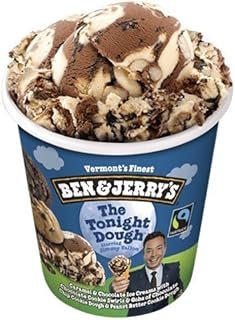 Ben & Jerry's Vermont's Finest Ice Cream, Non-GMO - Fairtrade - Cage-Free Eggs - Caring Dairy - Responsibly Sourced Packaging, The Tonight Dough, Pint (4 Count)