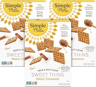 Simple Mills Honey Cinnamon Seed & Nut Flour Sweet Thins, Paleo Friendly & Delicious Sweet Thin Cookies, Good for Snacks, Nutrient Dense, 4.25 oz, 3 Count