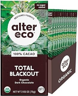 Alter Eco Dark Chocolate Bars | Pure Dark Cocoa, Fair Trade, Organic, Non-GMO, Gluten Free (12-Pack Total Blackout)