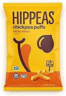 HIPPEAS Organic Chickpea Puffs + Nacho Vibes | 4 ounce | Vegan, Gluten-Free, Crunchy, Protein Snacks