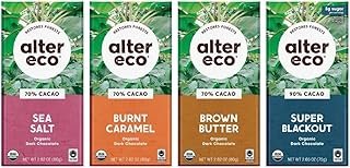Alter Eco Dark Chocolate Variety 4-Pack | Super Blackout, Sea Salt, Brown Butter and Burnt Caramel | Fair Trade, Organic, Non-GMO, Gluten Free | 4 Flavors, 1 of each Bar