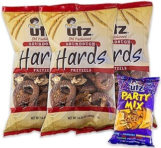 Utz Sourdough Pretzels Variety Pack - Utz Sourdough Hards Pretzels (3, 14.25oz bags) - Utz Party Mix (1, 12oz bag) - Perfect Snacks for Home and Party - 4 Items Total