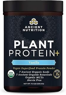 Ancient Nutrition Organic Plant Protein +, Vegan Plant Based Protein Powder, Vanilla, Formulated by Dr. Josh Axe, Dairy-Free, Gluten-Free, Non-GMO, No Sugar Added, Paleo Friendly Supplement 11.5 oz