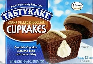 Tastykake Chocolate Cream Filled Iced Cupcakes, (2 Family Pack Boxes)