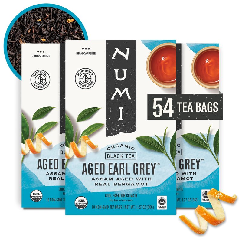 Numi Organic Aged Earl Grey Tea, 18 Tea Bags (Pack of 3) Black Tea With Bergamot Orange, Caffeinated (Packaging May Vary)