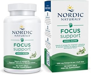 Nordic Naturals Omega Focus, Lemon - 60 Soft Gels - 1280 mg Omega-3 + Citicoline & Bacopa Monnieri Extract - Focus, Attention, Memory, Brain Health - Non-GMO - 30 Servings
