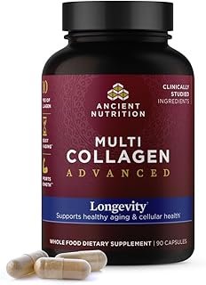 Ancient Nutrition Multi Collagen Advanced Longevity with Probiotics, Hydrolyzed Collagen Peptides Promotes Healthy Aging and Cellular Energy, 90 Count