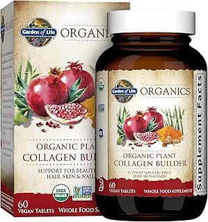 Garden of Life Organics Vegan Collagen Builder - Organic Plant Collagen Beauty Booster - Silica & Biotin for Hair, Skin, Nails and Joint Support – No Added Sugar, 60 Tablets