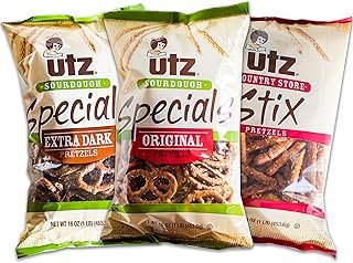 Utz Sourdough Pretzels Variety Pack - Utz Extra Dark Pretzels (1, 16oz bag) - Utz Specials Original (1, 16oz bag) - Utz Country Store Stix (1, 16oz bag) - 3 Bags Total