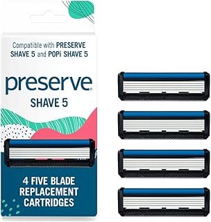 Preserve Five Blade Replacement Cartridges, Wave Edition, for Shave 5 Recycled Razor, 4 Count
