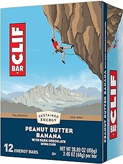 CLIF Bar Peanut Butter Banana with Dark Chocolate Flavor - Made with Organic Oats - Non-GMO - Plant Based - Energy Bars - 2.4 oz. (12 Pack)