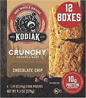 Kodiak Cakes Protein Crunchy Granola Bar, Chocolate Chip, (Pack of 12 Boxes)