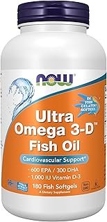 NOW Foods Supplements, Ultra Omega 3-D™, Omega-3 Fish Oil + Vitamin D-3, Cardiovascular Support*, 180 Softgels