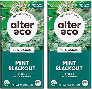 Alter Eco Dark Chocolate Bars | Pure Dark Cocoa, Fair Trade, Organic, Non-GMO, Gluten Free (2-Pack Mint Blackout)