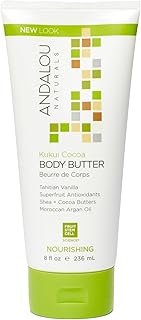 Andalou Naturals Body Butter, Kukui Cocoa Nourishing Body Cream, 8 Oz, Shea Butter, Cocoa Butter & Argan Oil for Dry Skin, Vegan