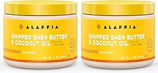 Alaffia Whipped Shea Butter & Coconut Oil, Skin Care and Hair Care, Nourishing Moisturizer Improves Elasticity and Repairs with Vitamin E, Unscented, 2 Pack - 4 Oz Ea
