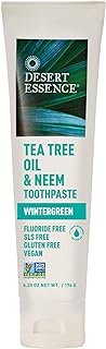Desert Essence Tea Tree Oil & Neem Toothpaste - Fluoride-Free, Gluten-Free, SLS Free Formula - Vegan, Herbal Toothpaste for Plaque Reduction - Wintergreen Flavor, 6.25 oz