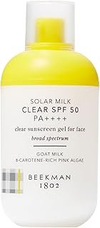 Beekman 1802 Solar Milk 3-in-1 Weightless Clear SPF 50 Face Sunscreen - 1.69 fl oz - Broad Spectrum UVA UVB Protection + Makeup Primer - Non-Greasy Gel - Goat Milk Infused - For All Skin Types & Tones