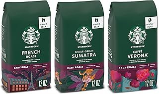 Starbucks Dark Roast Whole Bean Coffee, Variety Pack, 3 bags (12 oz each)