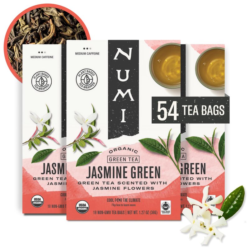 Numi Organic Tea Jasmine Green, 18 Count (Pack of 3) Box of Tea Bags (Packaging May Vary)