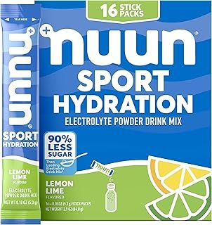 Nuun Sport Electrolyte Powder Packets with Magnesium, Calcium, Potassium, Chloride, and Sodium, Hydration Packets for On-The-Go, Lemon Lime Flavor, Gluten Free & Vegan, 16 Single Servings