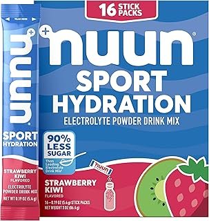 Nuun Sport Electrolyte Powder Packets with Magnesium, Calcium, Potassium, Chloride, and Sodium, Hydration Packets for On-the-Go, Strawberry Kiwi Flavor, Gluten Free & Vegan, 16 Single Servings
