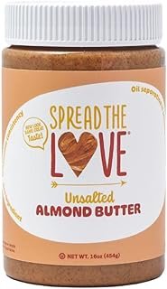 Spread The Love UNSALTED Almond Butter, 16 Ounce (All Natural, Vegan, Gluten-free, Creamy, No added salt, No added sugar, No palm fruit oil, Not pasteurized with PPO)