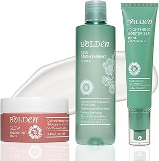 BOLDEN Face Care Pack of 3 Bundle – Hydrating Glow Mask with Hyaluronic Acid, Skin Toner with Glycolic Acid & Niacinamide, and Brightening Face Moisturizer with Vitamin C & SPF 30